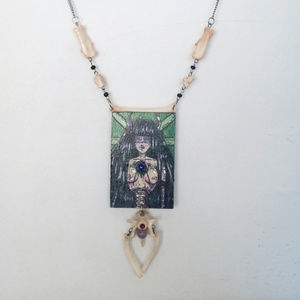 Feminine Magick Necklace with crystals and bones